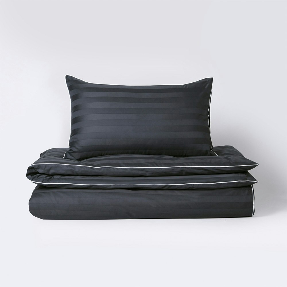 Dreamaker Kensington 600TC 100% Cotton Jacquard Stripe Quilt Cover Set Charcoal