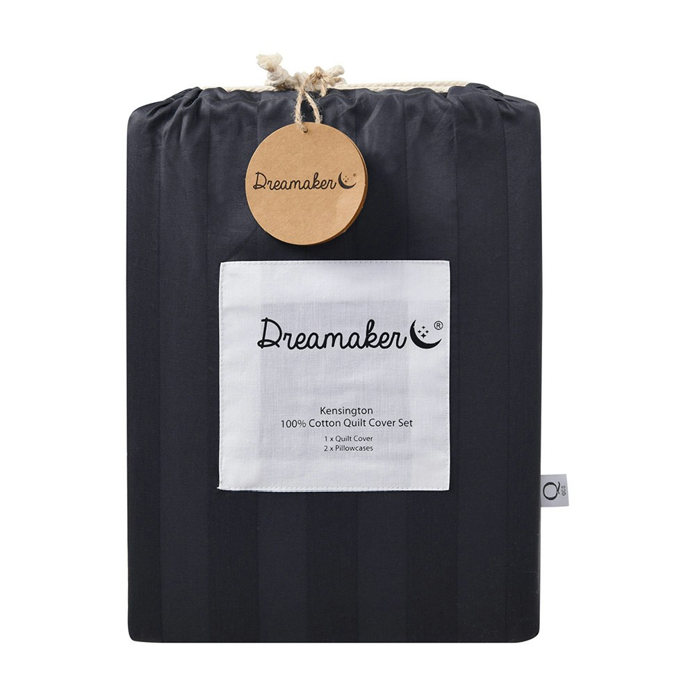 Dreamaker Kensington 600TC 100% Cotton Jacquard Stripe Quilt Cover Set Charcoal