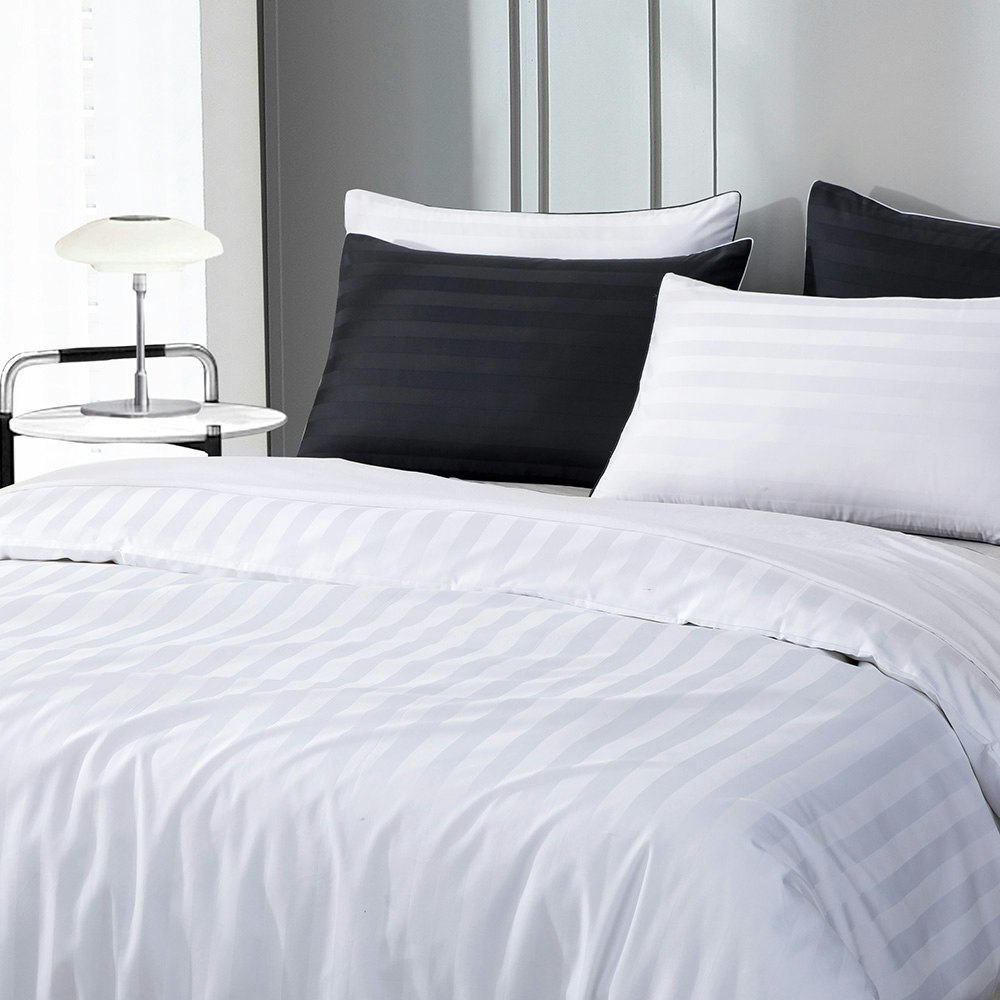 Dreamaker Kensington 600TC 100% Cotton Jacquard Stripe Quilt Cover Set White