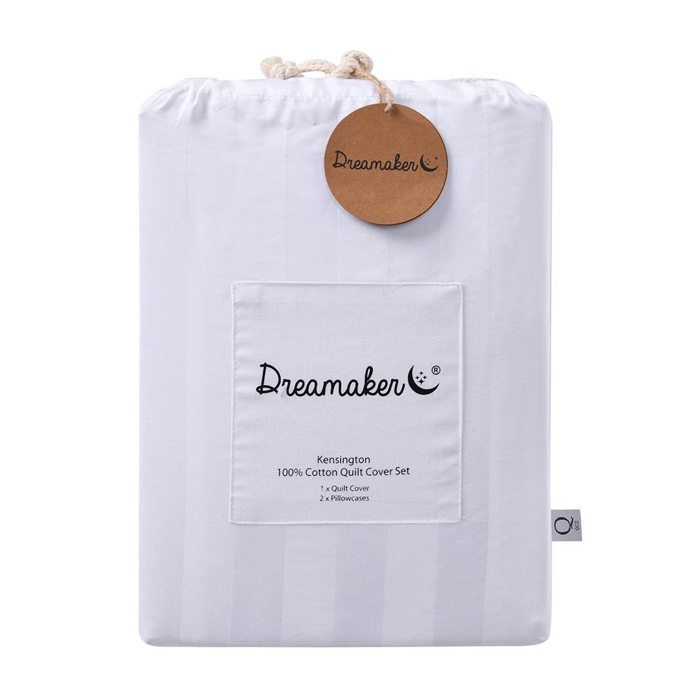 Dreamaker Kensington 600TC 100% Cotton Jacquard Stripe Quilt Cover Set White