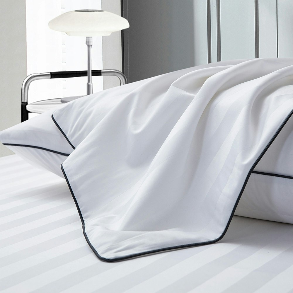 Dreamaker Kensington 600TC 100% Cotton Jacquard Stripe Quilt Cover Set White