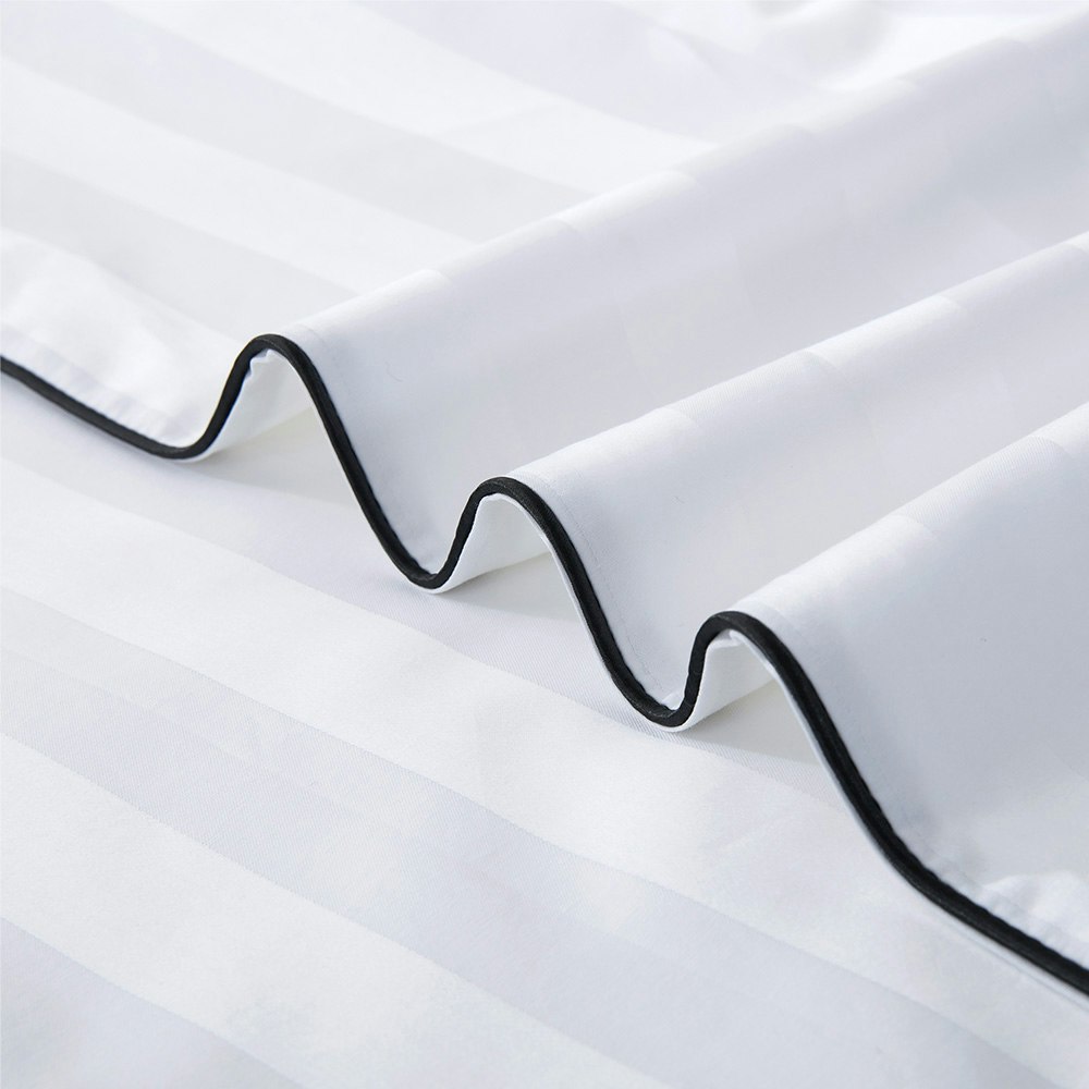 Dreamaker Kensington 600TC 100% Cotton Jacquard Stripe Quilt Cover Set White