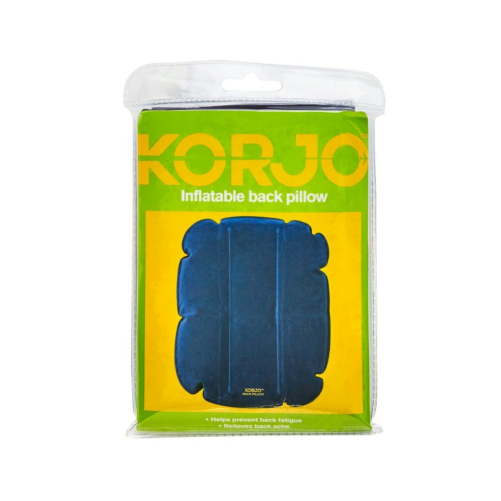 Korjo Inflatable Travel Back Pillow with packaging