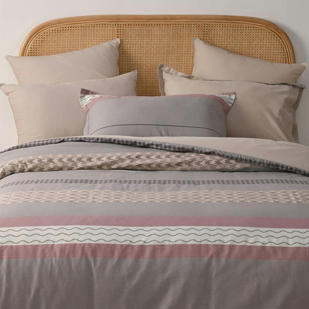 Dreamaker Kumiko 100% Cotton Reversible Quilt Cover Set Grey