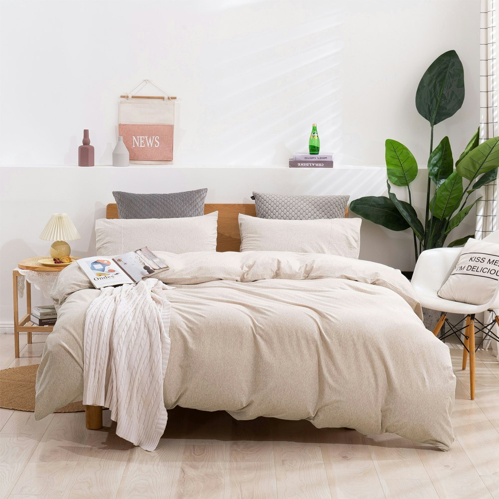 Dreamaker Latte Cotton Jersey Quilt Cover Set