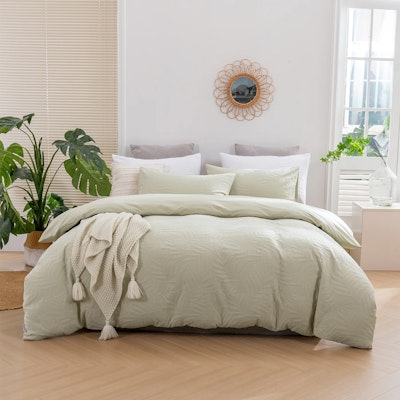 Dreamaker Leafy Jacquard 100% Cotton Quilt Cover Set