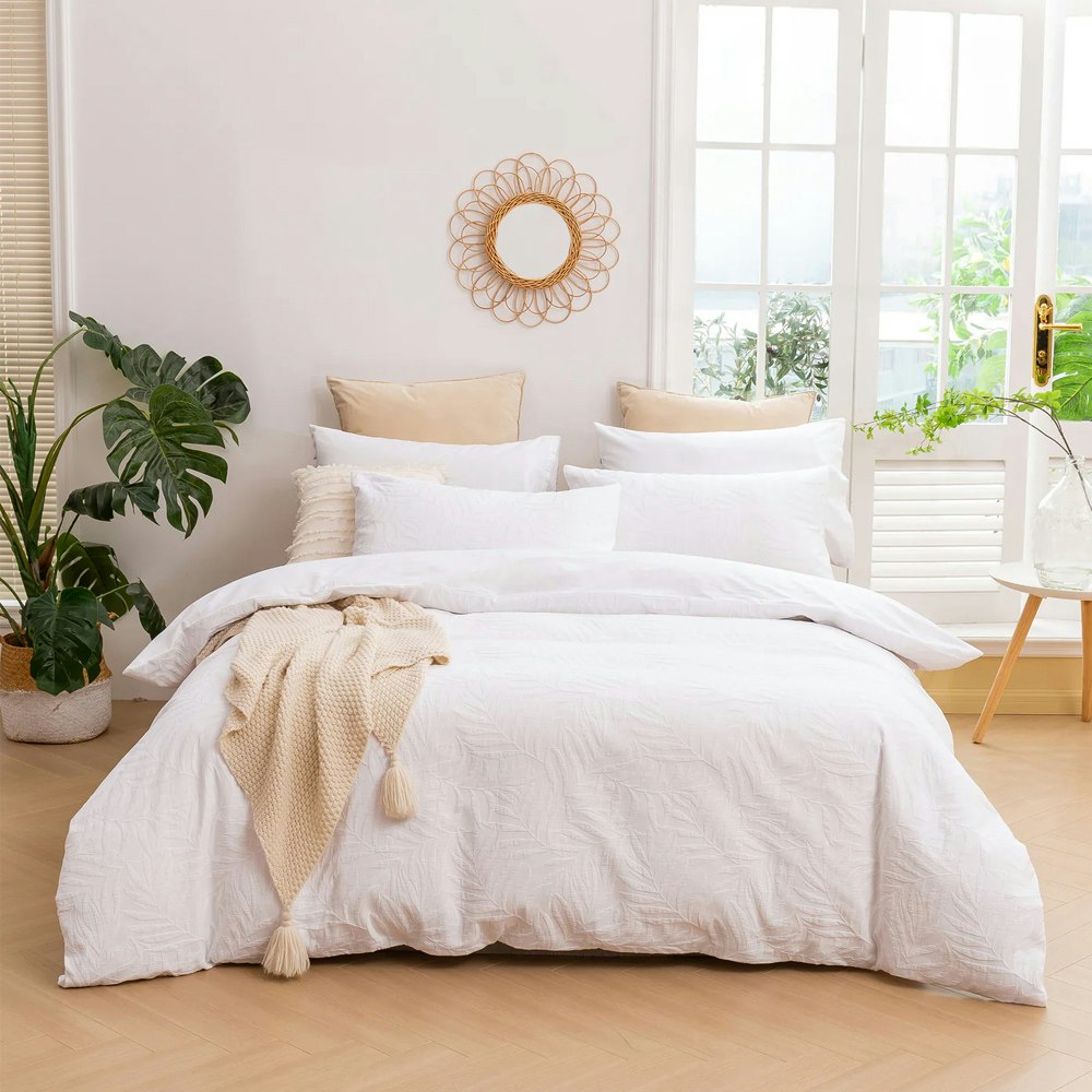 Dreamaker Leafy Jacquard 100% Cotton Quilt Cover Set
