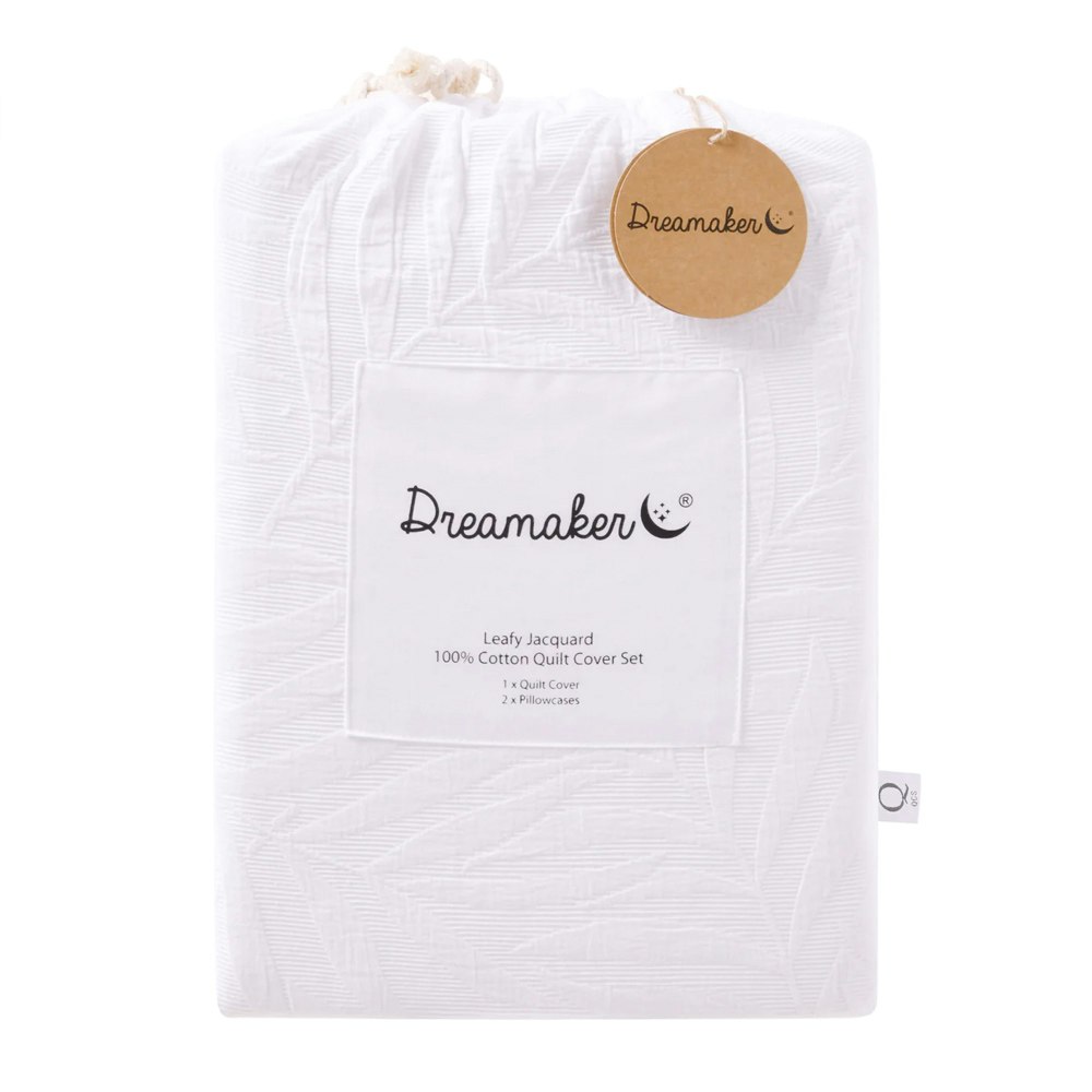 Dreamaker Leafy Jacquard 100% Cotton Quilt Cover Set