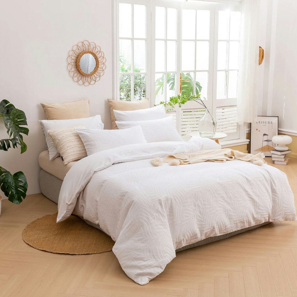 Dreamaker Leafy Jacquard 100% Cotton Quilt Cover Set