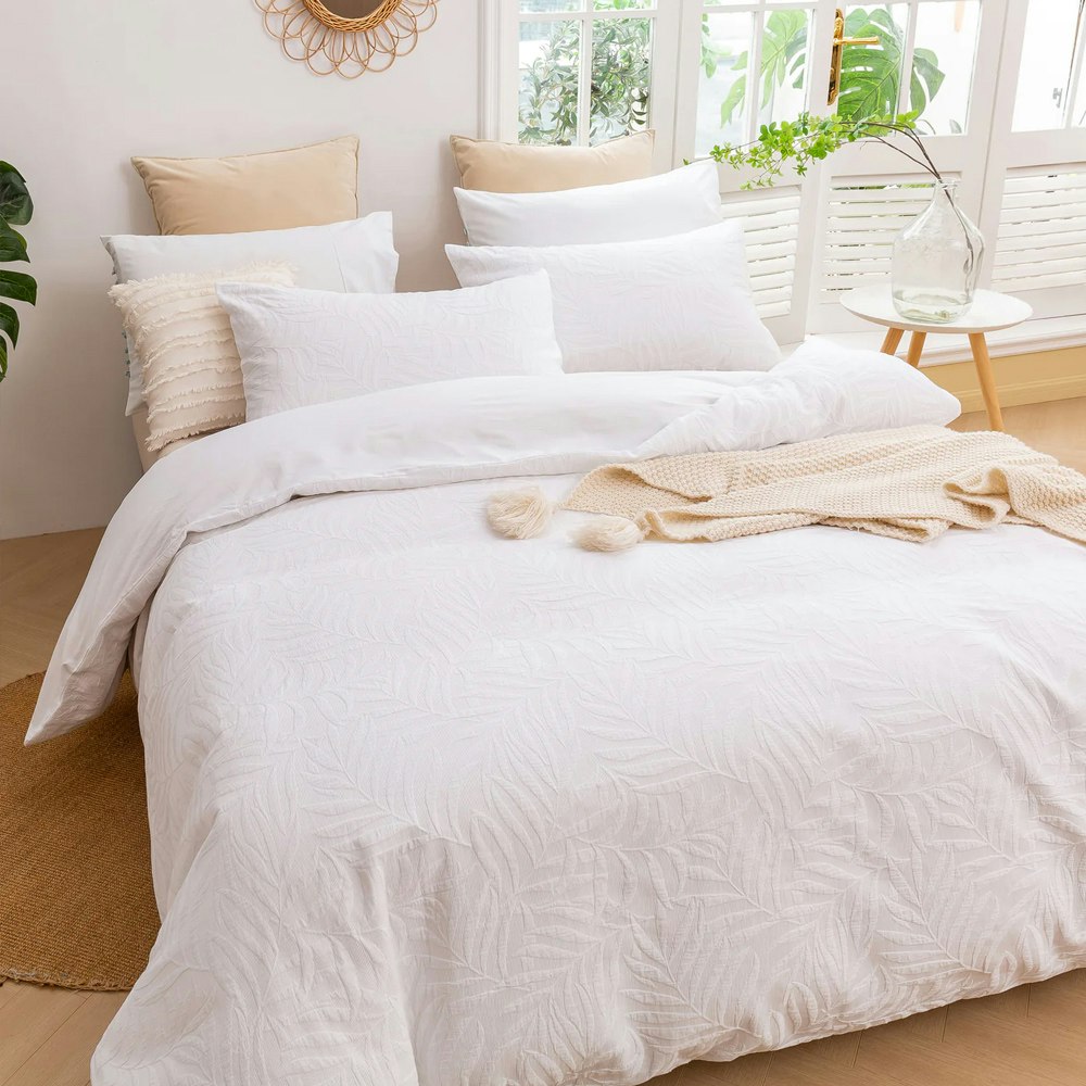Dreamaker Leafy Jacquard 100% Cotton Quilt Cover Set
