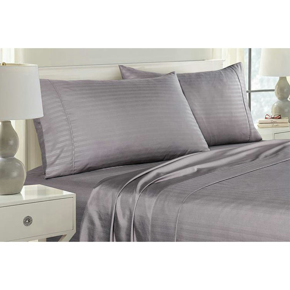 Royal Comfort Blended Bamboo Pillowcase Twin Pack With Stripes - Charcoal Lifestyle