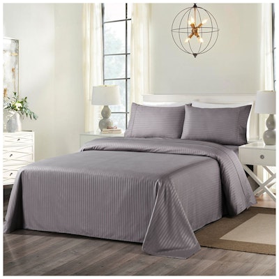 Royal Comfort Blended Bamboo Sheet Set with Stripes - Queen Silver