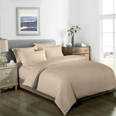 Royal Comfort 1000TC 3 Piece Striped Blended Bamboo Quilt Cover Set - Queen Sand - Side View