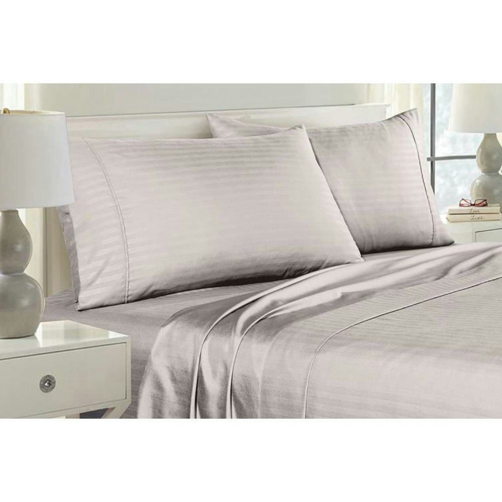 Royal Comfort Blended Bamboo Pillowcase Twin Pack With Stripes - Silver Grey Lifestyle
