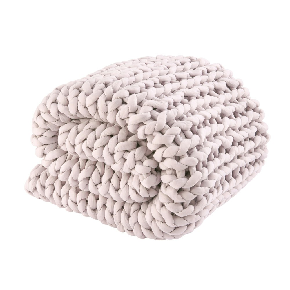 Serene Hand Woven Chunky Knit Calming Weighted Blanket Light Beige