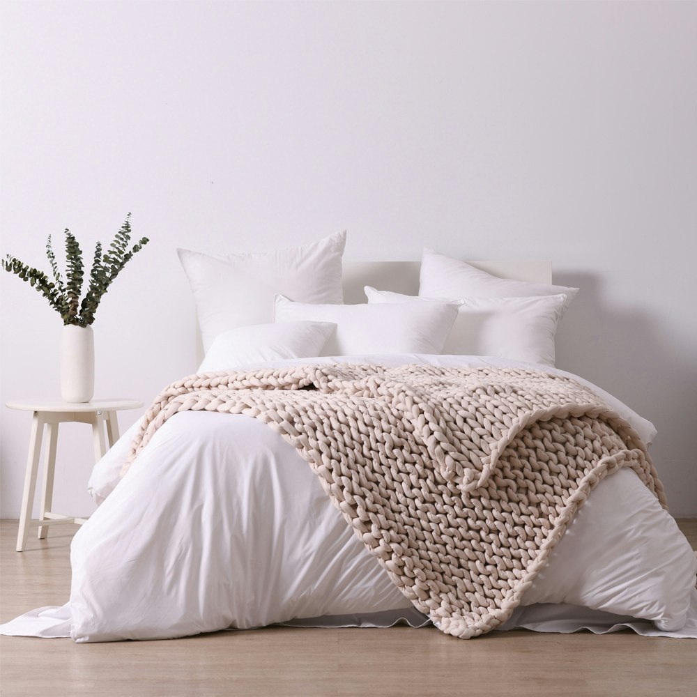 Serene Hand Woven Chunky Knit Calming Weighted Blanket Light Beige