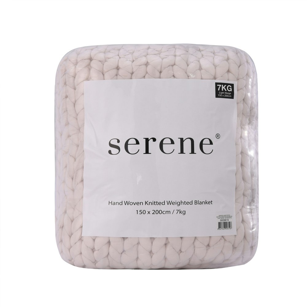 Serene Hand Woven Chunky Knit Calming Weighted Blanket Light Beige