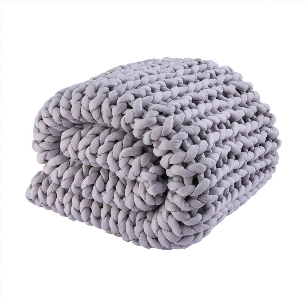 Serene Hand Woven Chunky Knit Calming Weighted Blanket Light Grey
