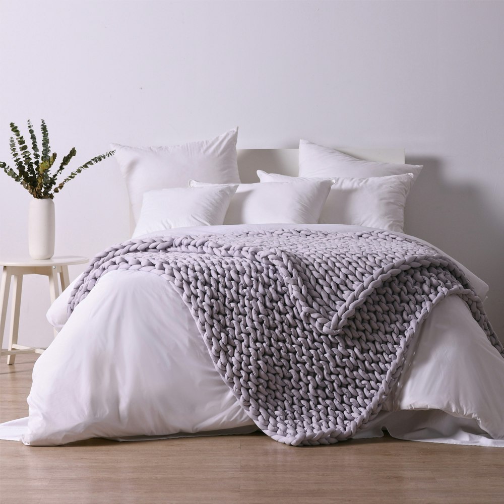 Serene Hand Woven Chunky Knit Calming Weighted Blanket Light Grey