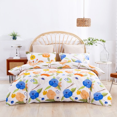 Dreamaker Cotton Printed Lily Orange Quilt Cover Set