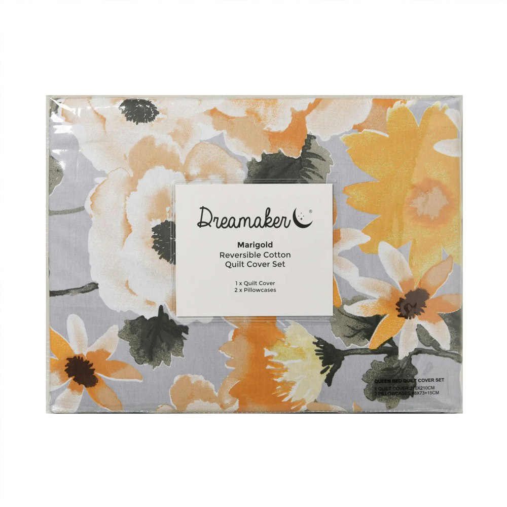 Dreamaker Marigold 100% Cotton Reversible Quilt Cover Set