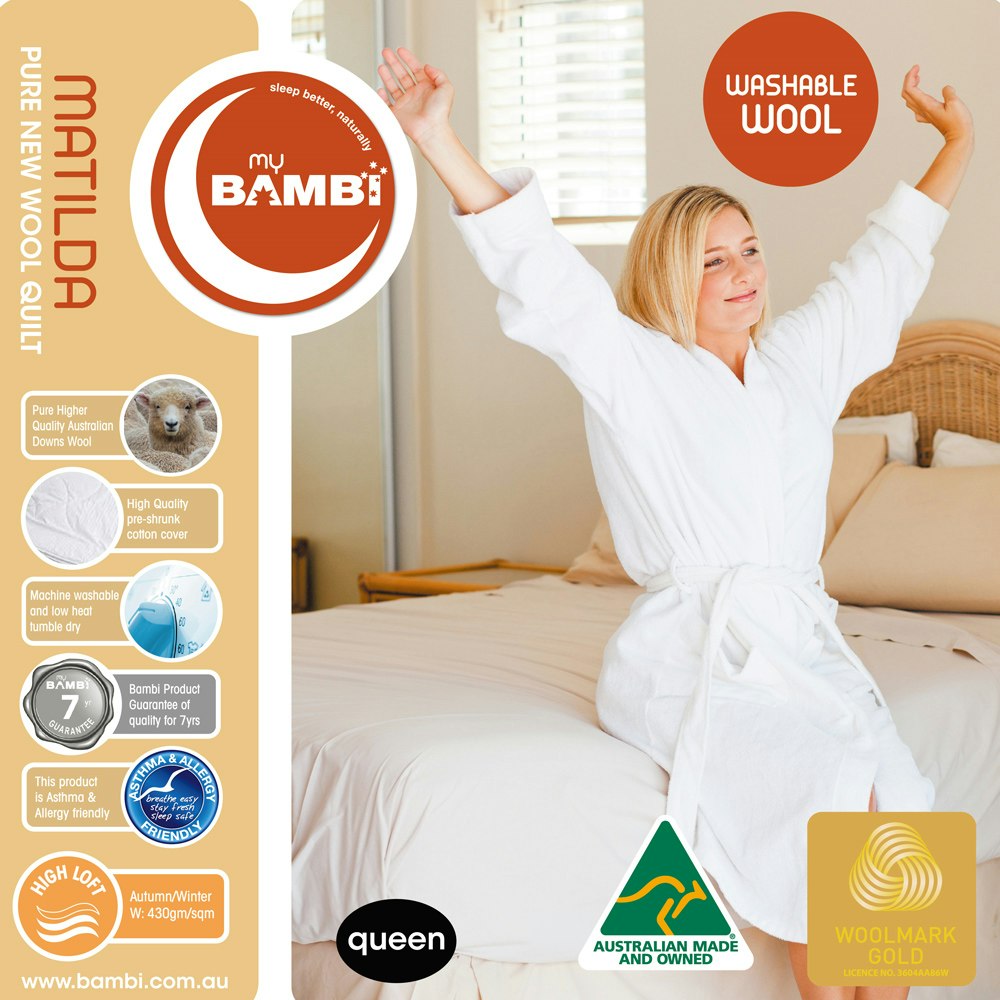 Bambi Gold Woolmark Matilda Wool Quilt 300 to 500 gsm option