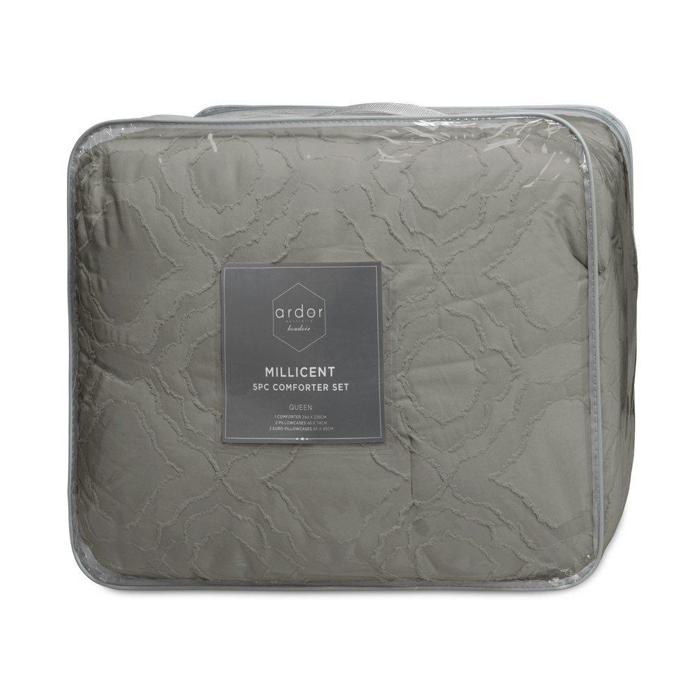 Ardor Boudoir Millicent 5PCE Comforter Set Storm Grey
