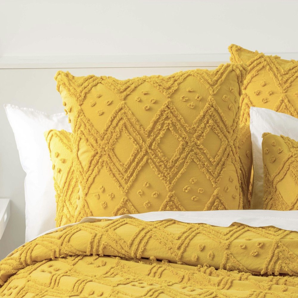 Park Avenue Medallion Cotton Vintage Washed Tufted Quilt Cover Set Misted Yellow