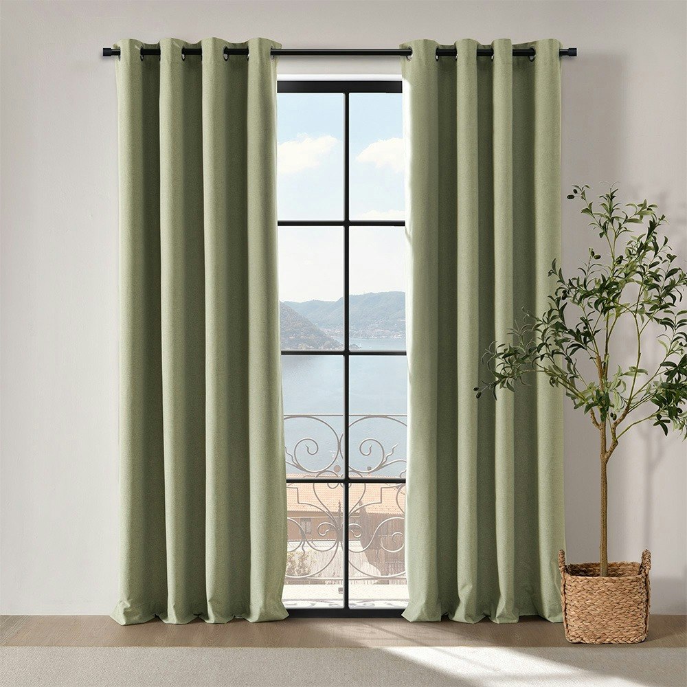 Cadence & Co. Bennett Faux Linen Eyelet Curtain Twin Pack Moss