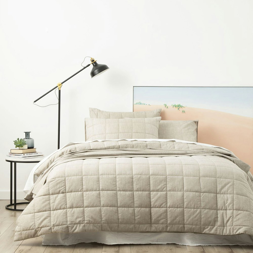 Park Avenue Paradis Washed Chambray Quilted Quilt Cover Set Muddy Taupe