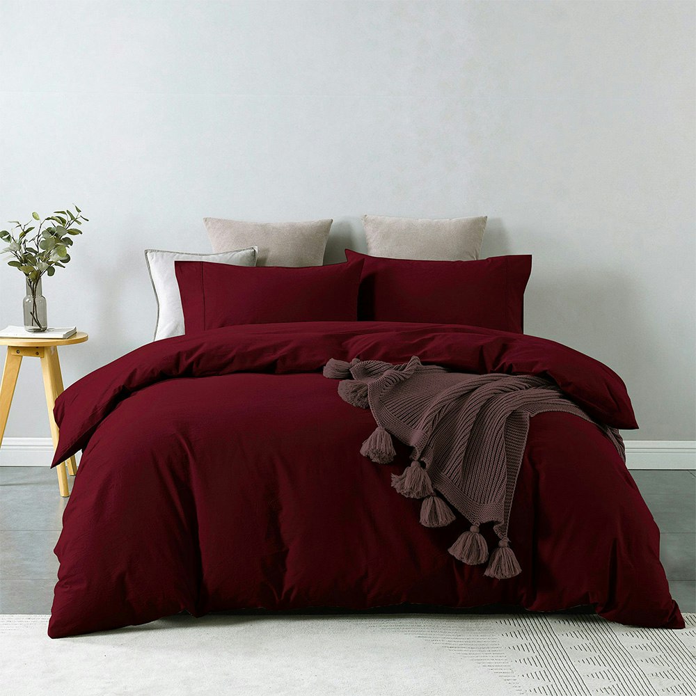 Royal Comfort Vintage Washed Cotton Quilt Cover Set Mulled Wine 1