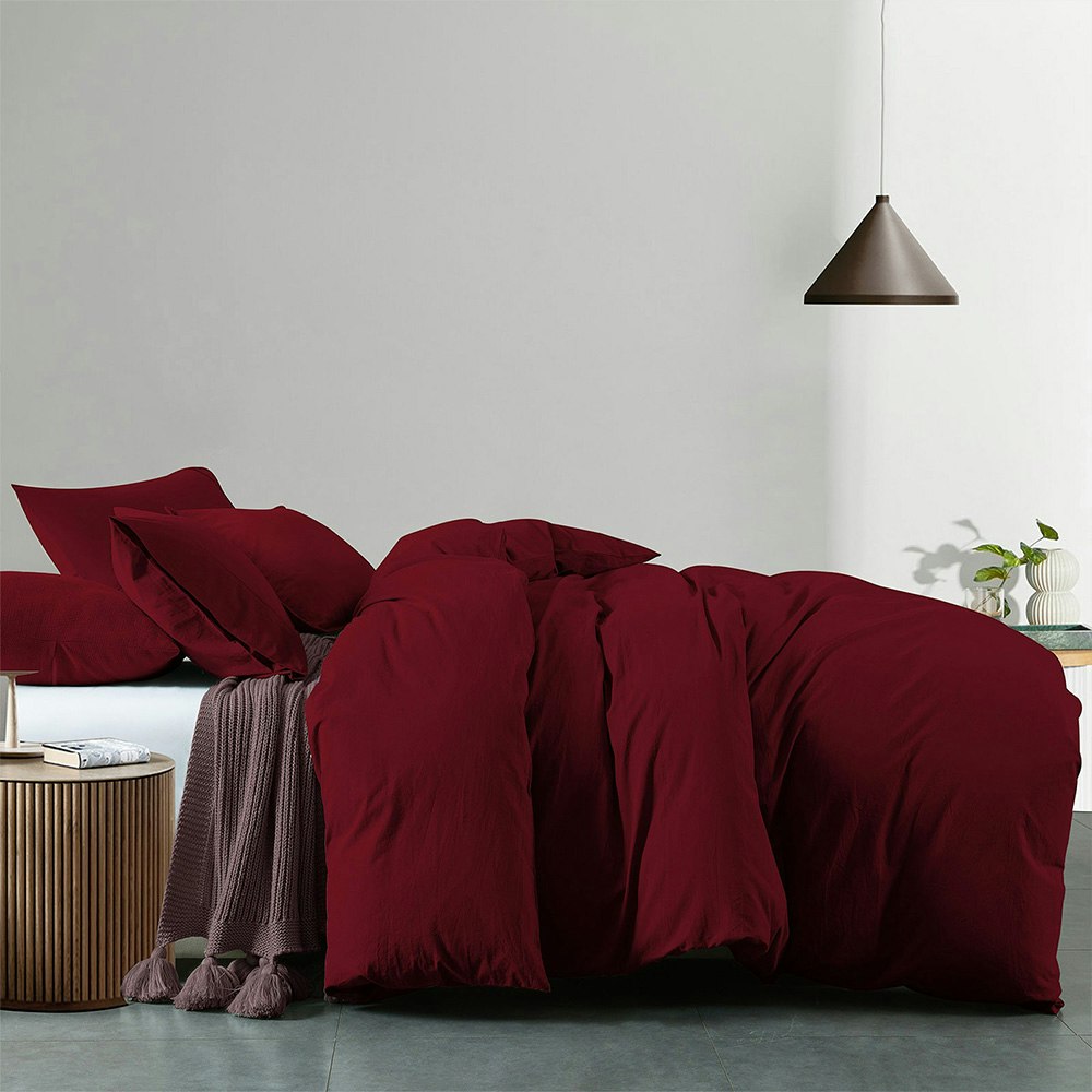 Royal Comfort Vintage Washed Cotton Quilt Cover Set Mulled Wine 2
