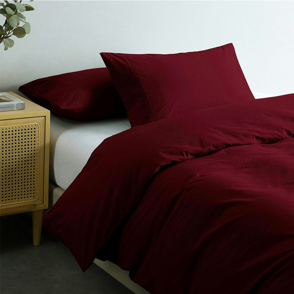 Royal Comfort Vintage Washed Cotton Quilt Cover Set Mulled Wine 3