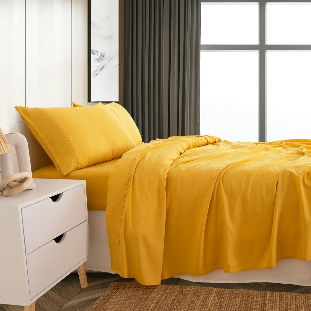 Royal Comfort Ultra Soft Linen Blend Sheet Set Mustard Gold