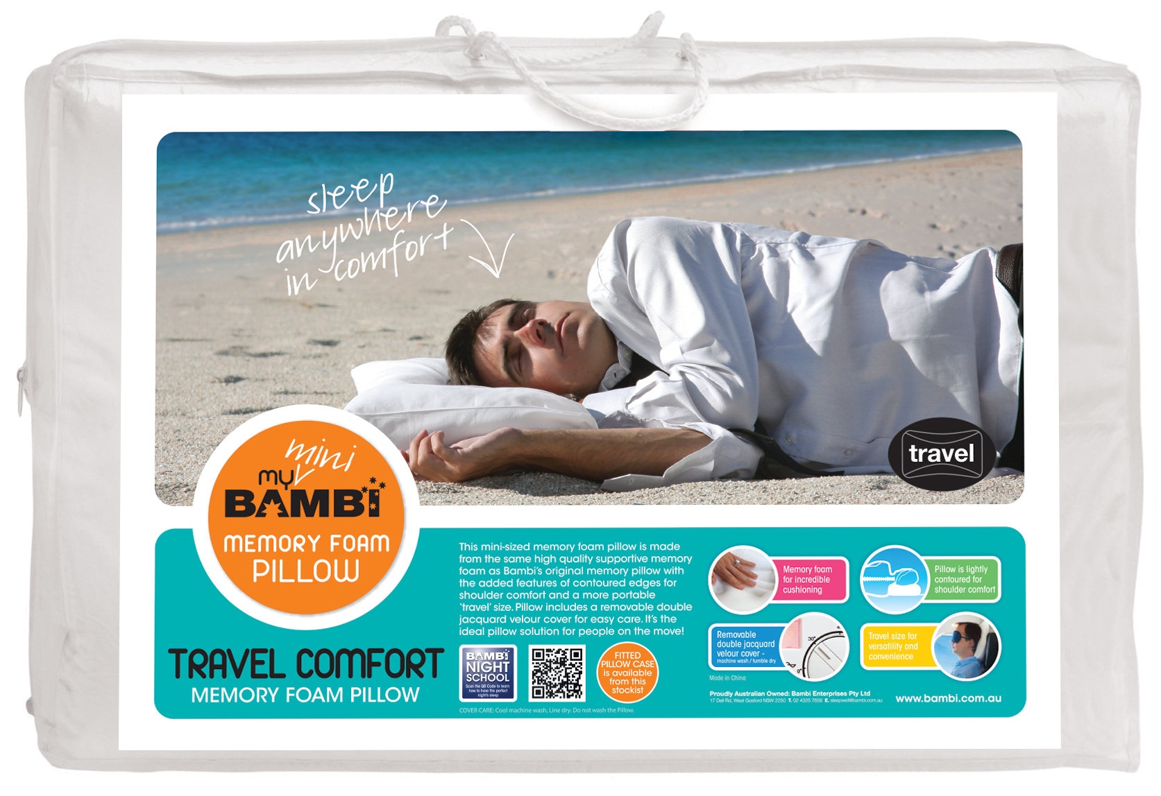 Bambi My Mini Travel Memory Foam Pillow and Tencel Pillow Case Memory Foam Pillows Pillows