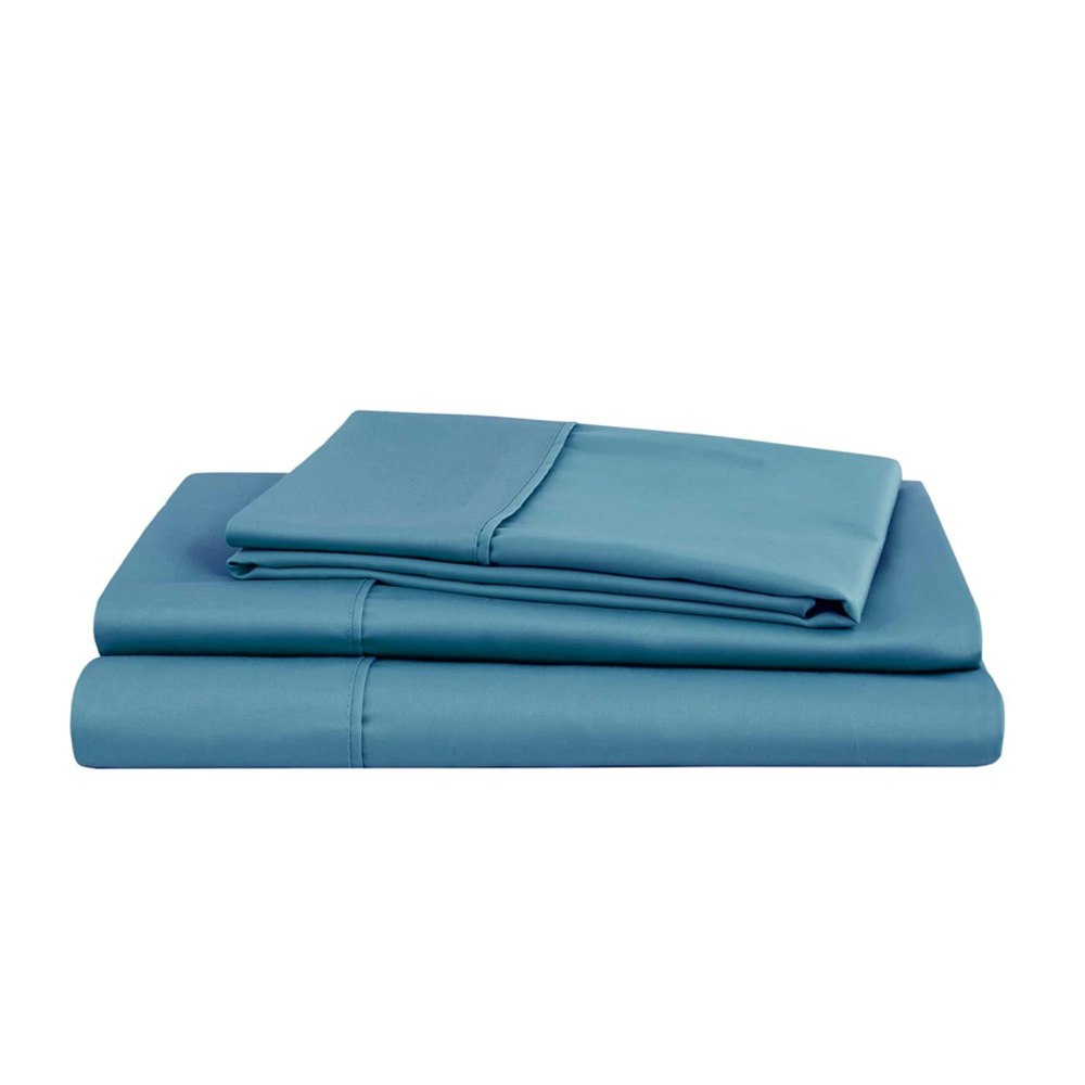Natural Home Organic Cotton Sheet Set Niagra Blue Folded