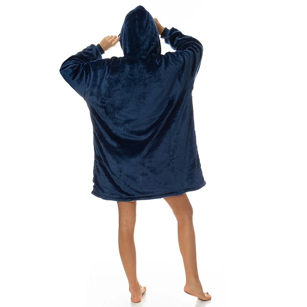 Royal Comfort Reversible Coral Fleece Snug Navy Hoodie Nightwear