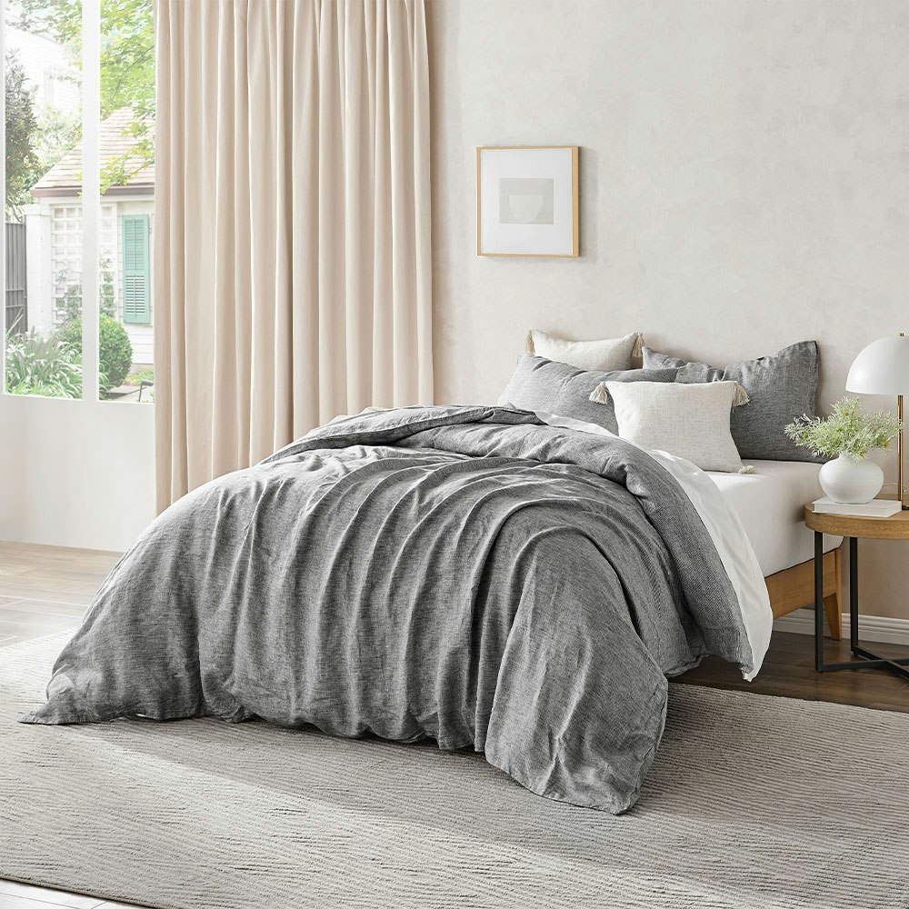 Pure Linen Pinstripe Grey Euro Pillow Sham + Reviews