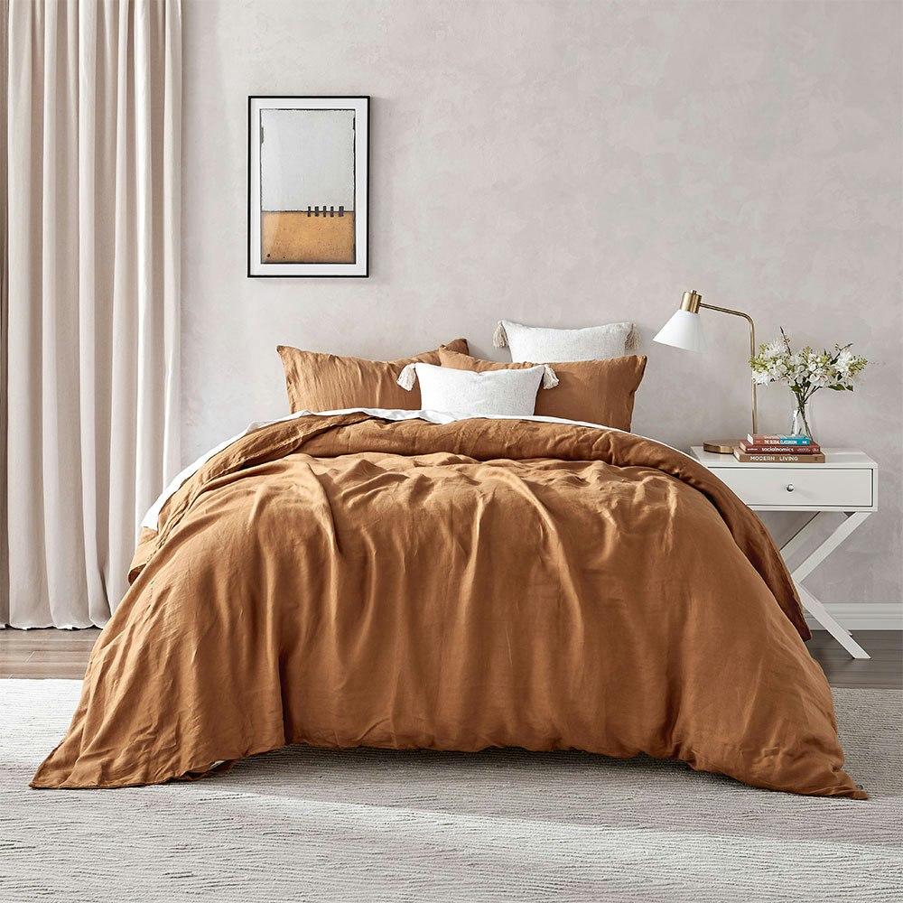 Natural Home European Flax Linen Quilt Cover Set Rust
