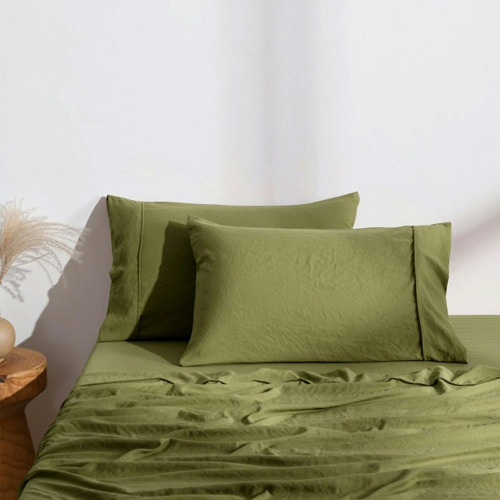 Dreamaker Superfine Washed Microfibre Standard Pillowcase Twin Pack Olive