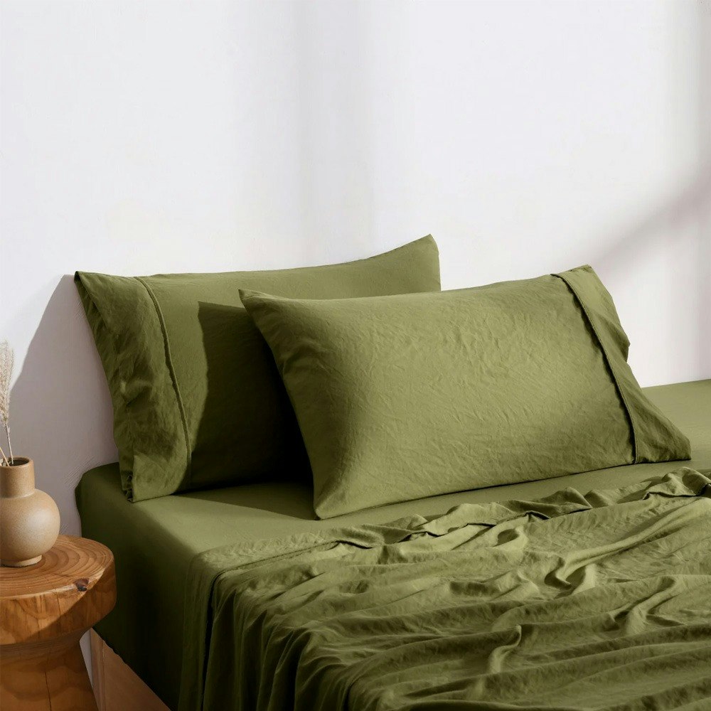 Dreamaker Superfine Washed Microfibre Standard Pillowcase Twin Pack Olive