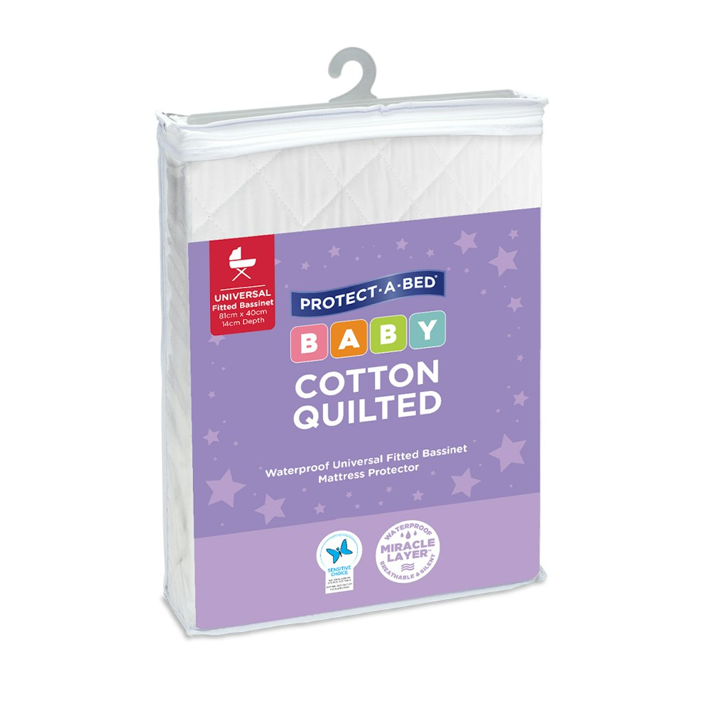 Protect A Bed Cotton Quilted Fitted Bassinet Mattress Protector - Universal