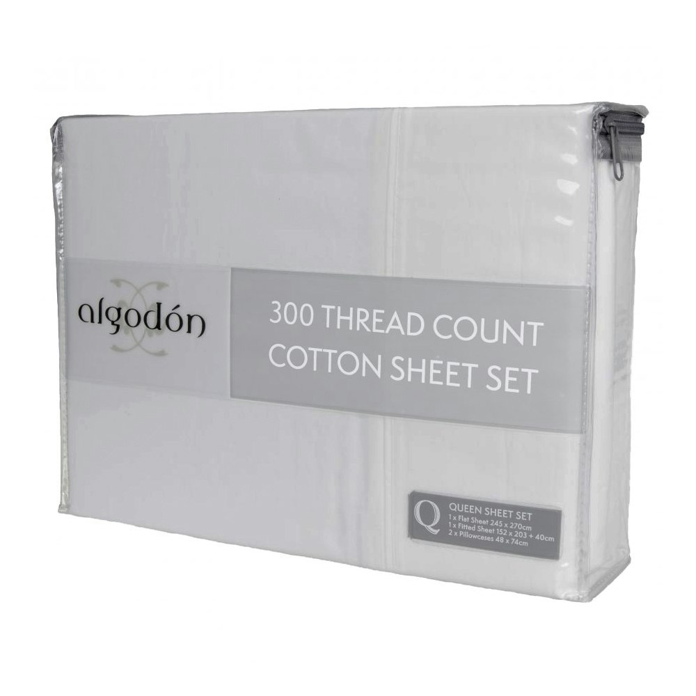 Algodon 300 Thread Count Percale Cotton Sheet Set Silver Packaging