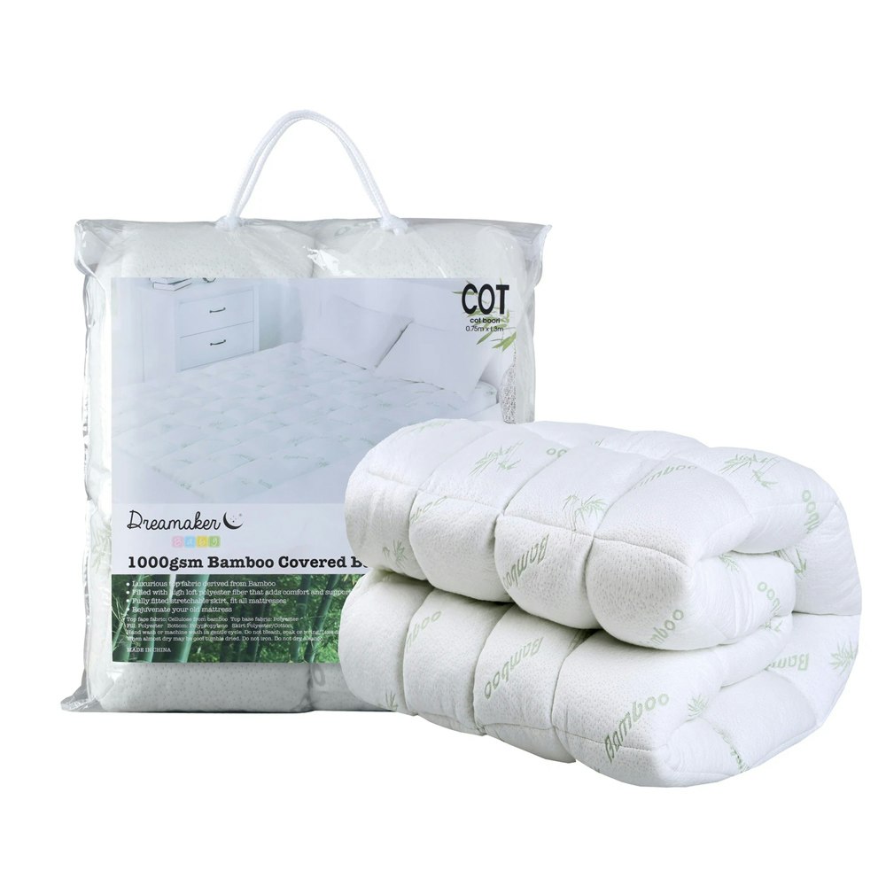 Bamboo Covered Ball Fibre Cot Mattress Topper 1000 GSM