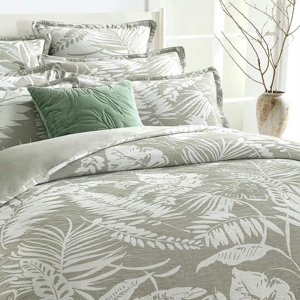 Renee Taylor Palm Tree Jacquard Quilt Cover Set Sage Green2
