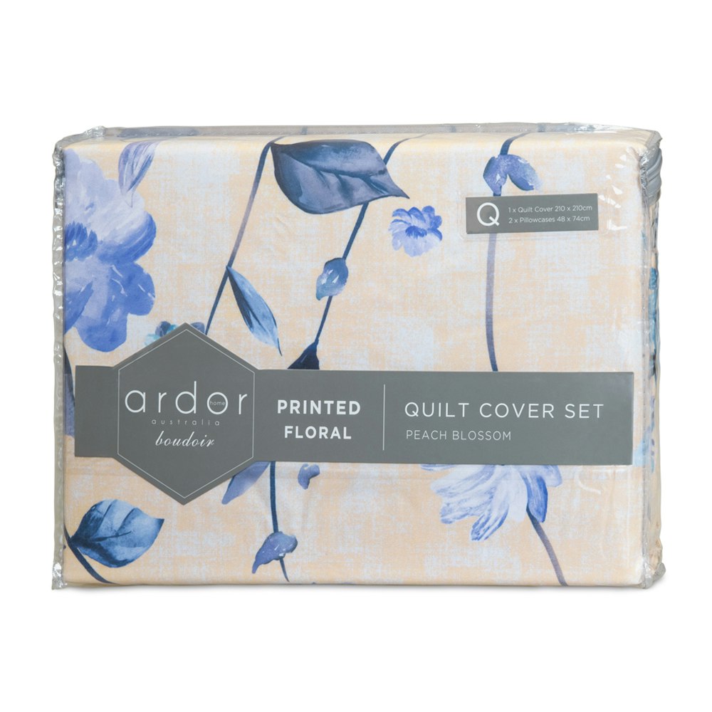 Ardor Boudoir Peach Blossom Printed Microfibre Quilt Cover Set