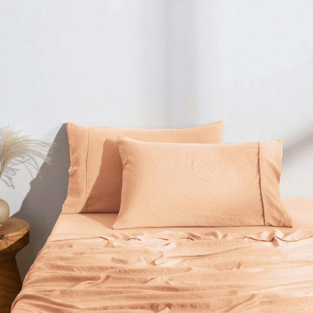 Dreamaker Superfine Washed Microfibre Standard Pillowcase Twin Pack Peach