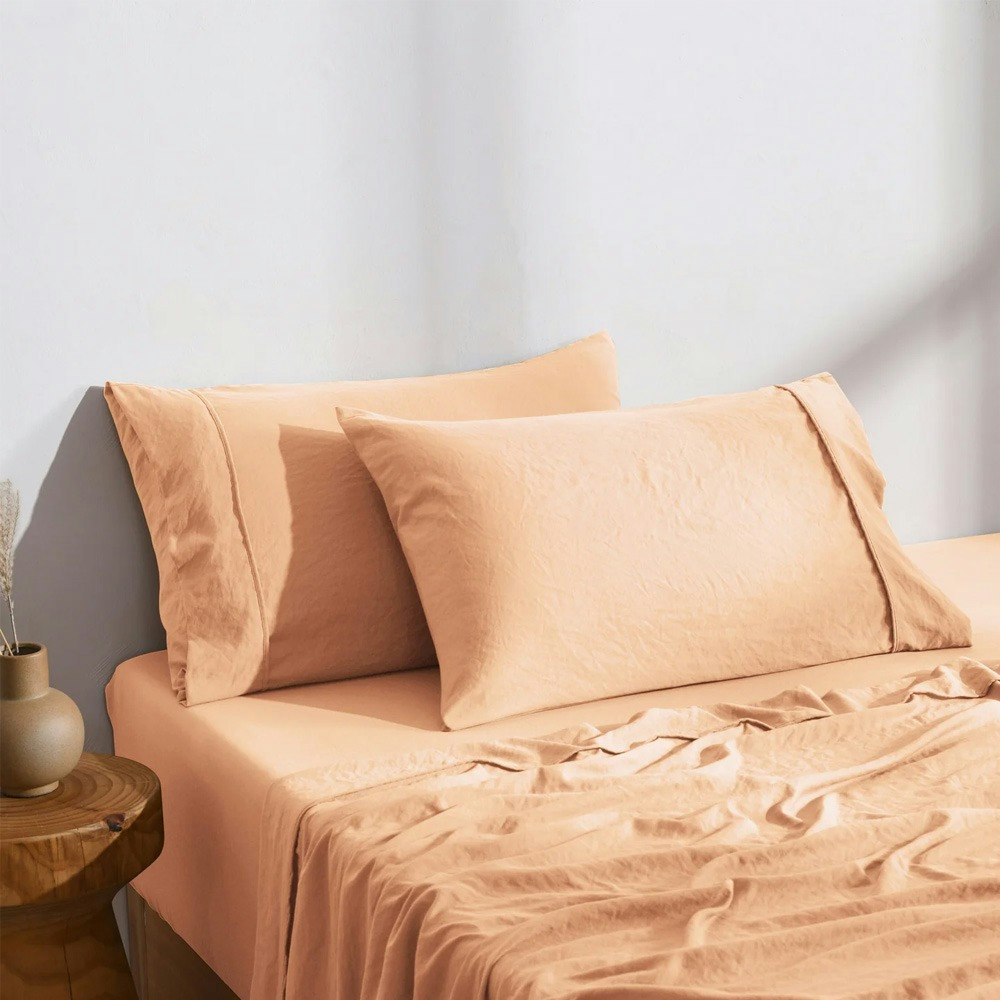 Dreamaker Superfine Washed Microfibre Standard Pillowcase Twin Pack Peach