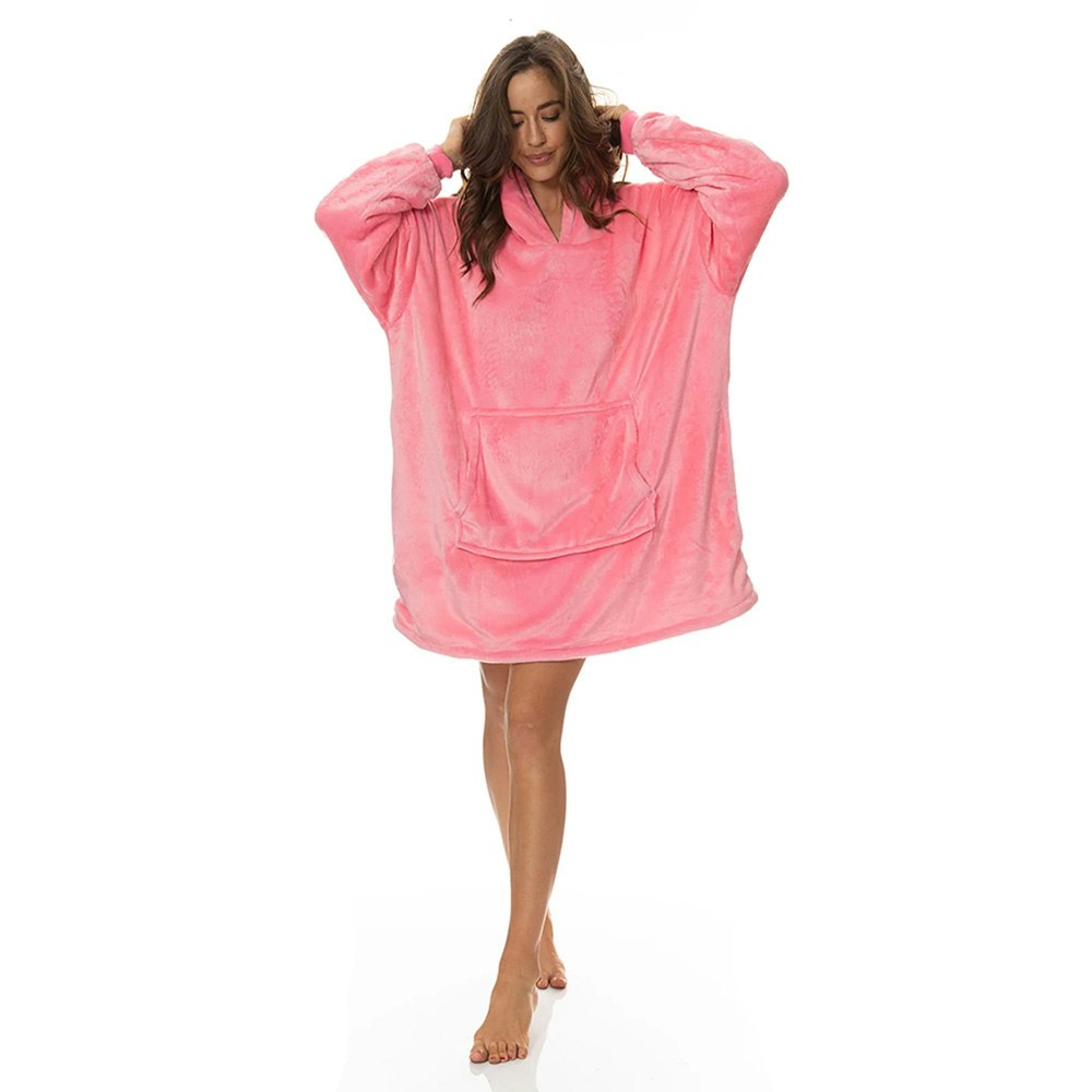 Royal Comfort Reversible Coral Fleece Snug Pink Hoodie Nightwear