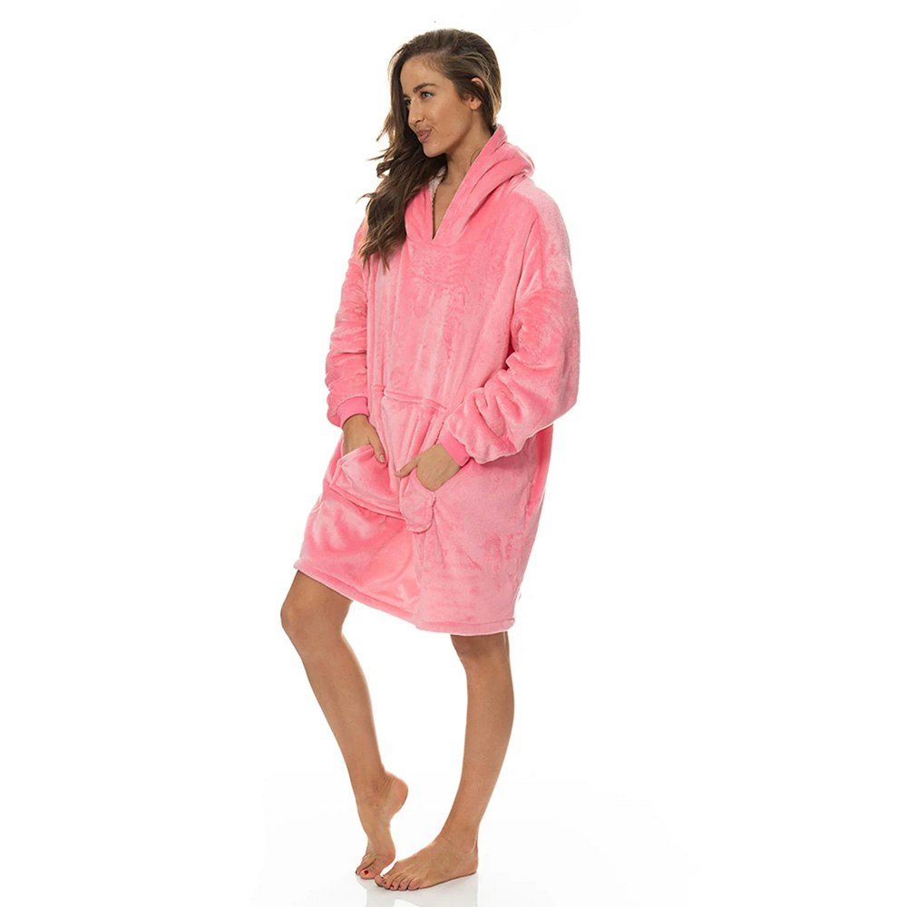 Royal Comfort Reversible Coral Fleece Snug Pink Hoodie Nightwear